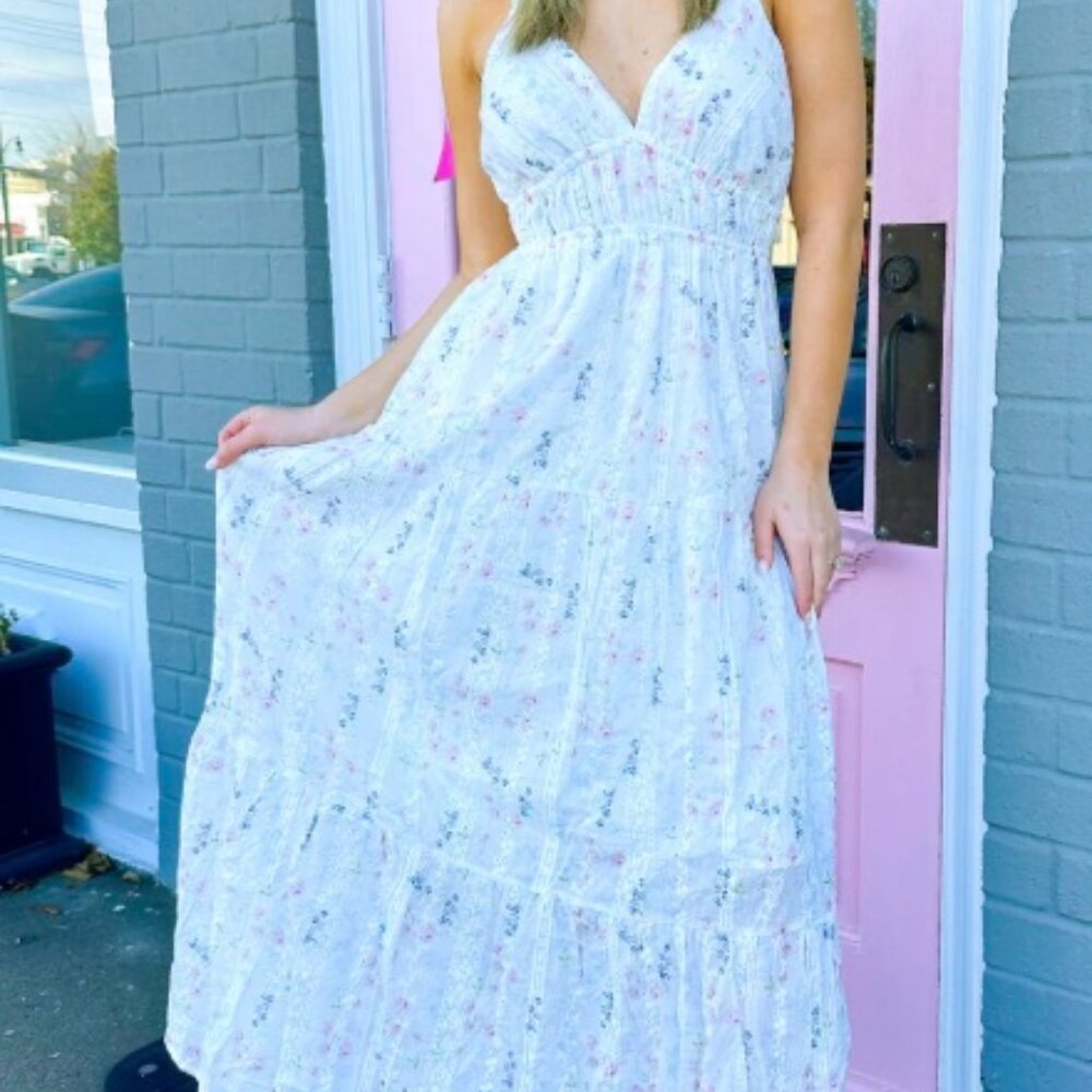 Floral Meet me in Santorini Maxi Dress (Small)